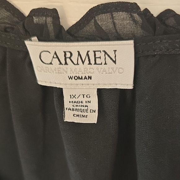Carmen Marc Valvo Black Ruffled Blouse - Picture 2 of 4